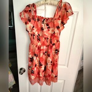 Floral smocked off shoulder adjustable tie strap mini dress size 10 Torrid 00